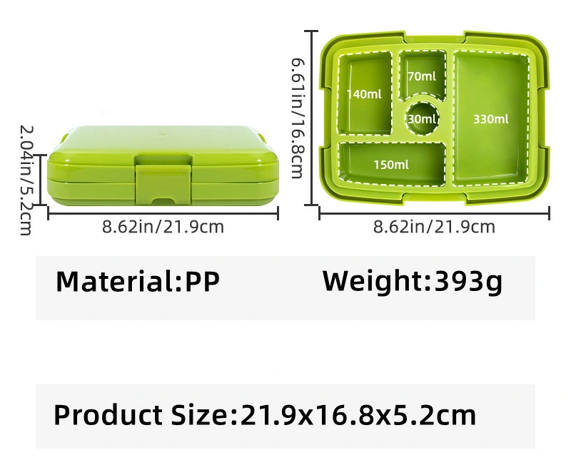 Multi-Function Student Portable Plastic Five Compartment Bento Lunch Box
