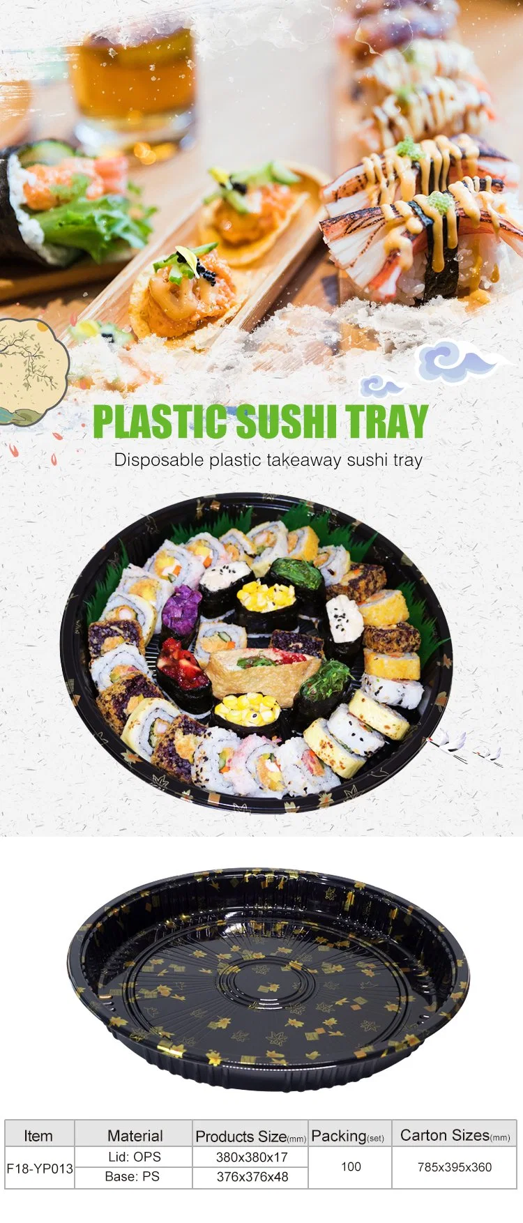 Disposable Round PS Blister Plastic Sushi Tray with Lid