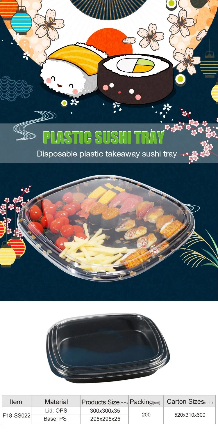 Party Food Container PS Plastic Black Disposable to Go Sushi Tray