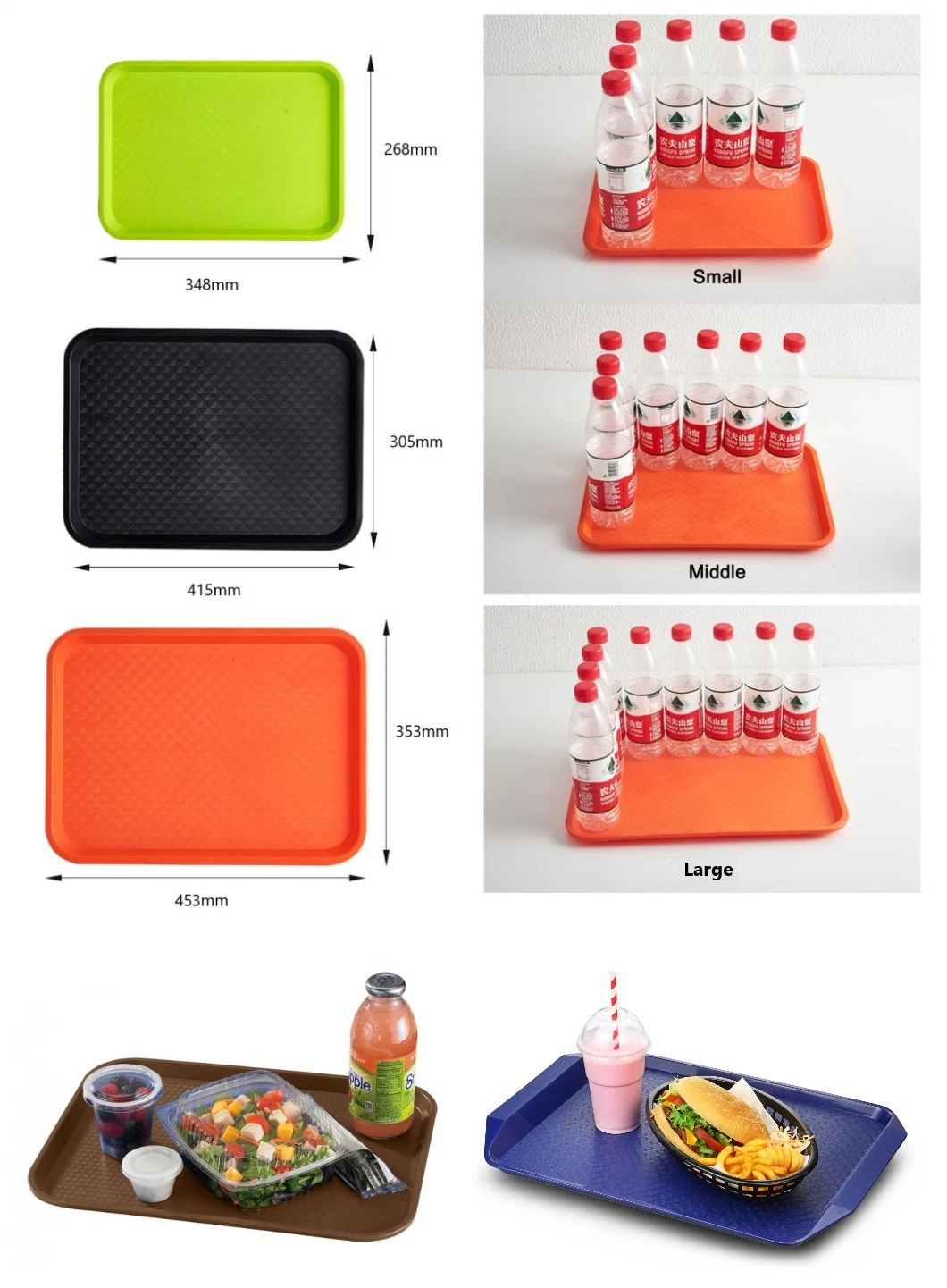 Catering Service Non Slip Plastic Fast Food Serving Tray for Cafe Restaurant Canteen Bar