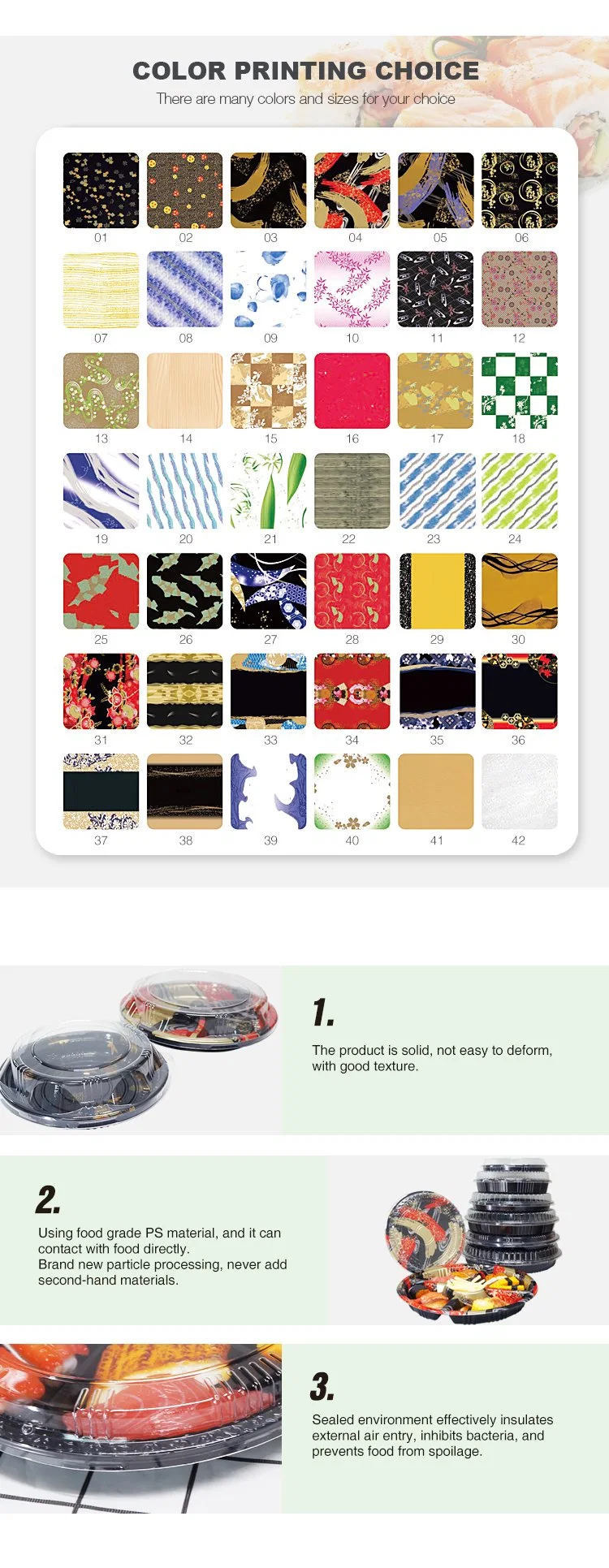 Takeaway Sushi PS Tray Cake Boxes Package Wholesale Different Size Round Boxes PP Tray with Pet Lid
