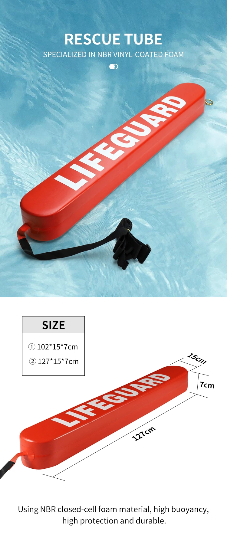 Dipped Foam NBR PVC Vinyl Coated Closed Cell Foam Water Rescue Tube NBR Lifeguard Floating Water Rescue Tube